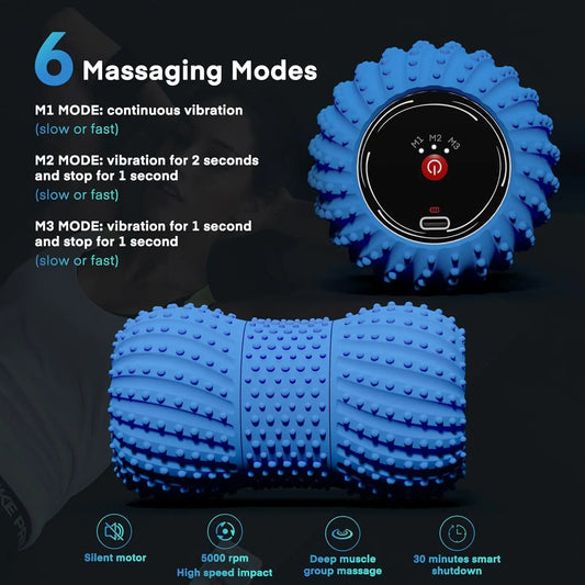 2 in 1 Vibrating Peanut Massage Ball with 6 Massaging Modes, Rechargeable Vibrating Massage Yoga Roller Ball for Muscle Recovery