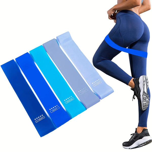 5pc Gradient Blue Yoga Squat Buttock Resistance Band, Thin Leg and Arm Pull Band, Strength Rehabilitation Training Buttock Circl